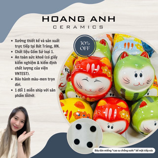 Mèo daruma sứ họa tiết dưa hấu đựng tiết kiệm