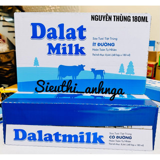 Thùng 48 hộp sữa tươi tiệt trùng ít đường / có đường  Dalat Milk 180ml/ hộp