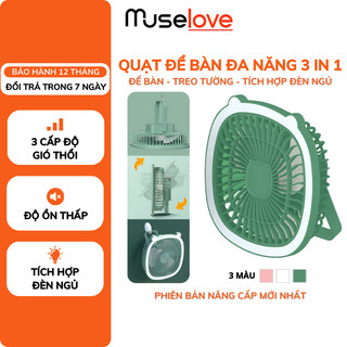 Quạt Để Bàn Kiêm Đèn Ngủ DELADEP Treo Tường Làm Mát 3 Cấp Độ, Xoay 180 Độ, Pin 1200mAh Làm Mát Lên Đến 6h QDB03