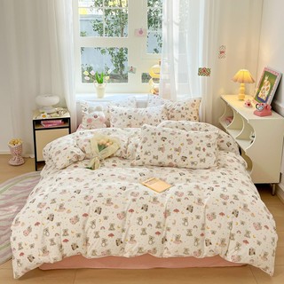 Bộ chăn ga gối REE Bedding Cotton đũi sợi trơn mềm CTD269 hoạ tiết cute đáng yêu đủ size giường nệm