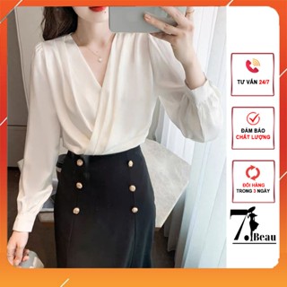 Áo sơ mi lụa, sơ mi nữ xếp li cổ chéo phong cách công sở nữ tính chất lụa mềm mịn 7.Beautiful A108
