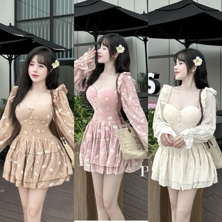 Váy hoa cúc bọc tay bồng nhẹ nhàng xinh xỉu 3 màu