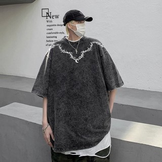 Áo thun Loang  Gai Chữ cổ  unisex Local brand - Áo phông Cổ tròn wash đen Ullzang tay lỡ nam nữ Cotton. Menswear