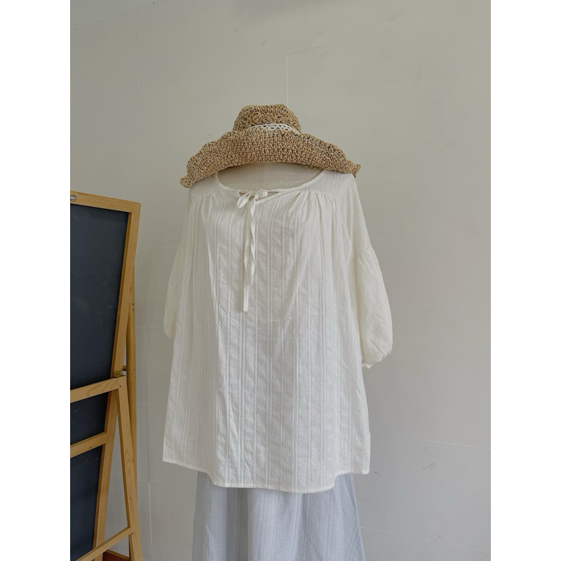 Áo sơ mi babydoll cổ tròn màu trắng siêu đáng yêu, Áo babydoll nữ form rộng tay lỡ phong cách Hàn Quốc bigsize