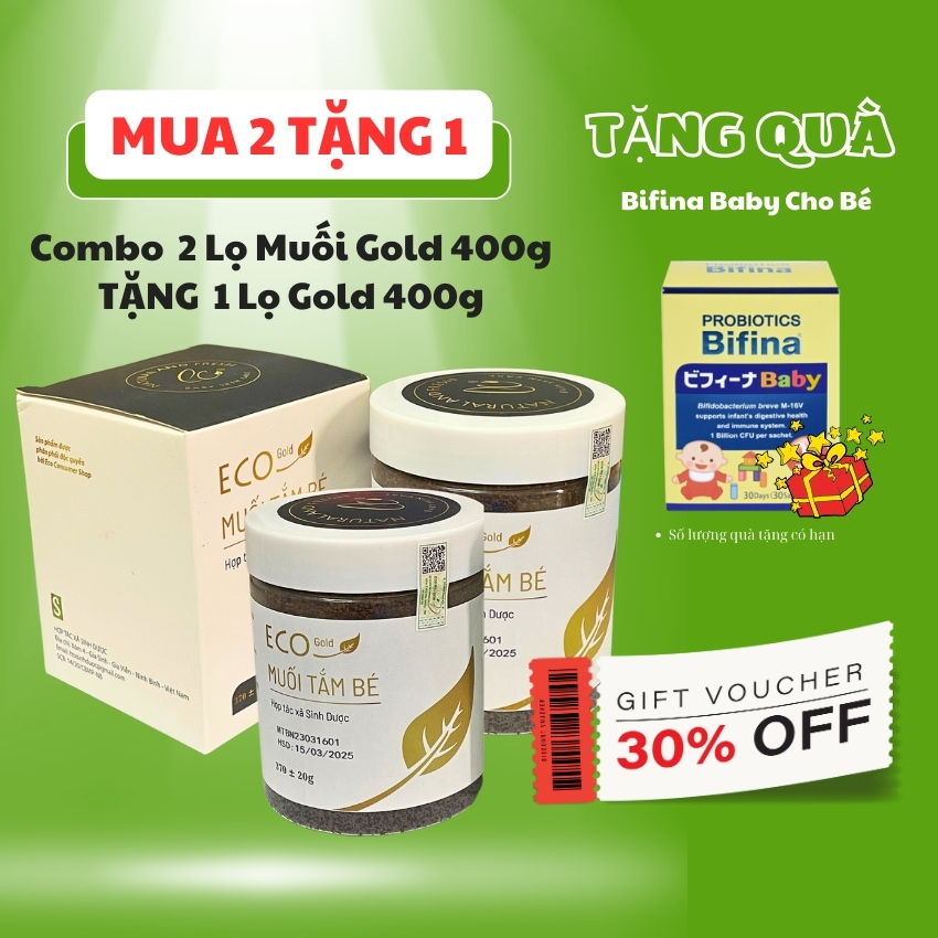 MUA 2 TẶNG 1 - Muối Tắm Bé Eco Gold 400gr  HTX SINH DƯỢC  Mua 2 Lọ Muối