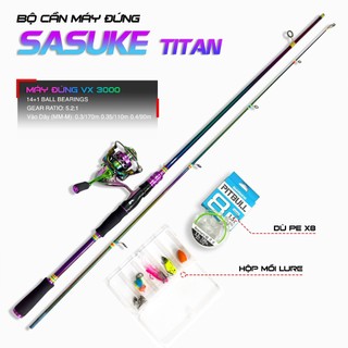 Bộ cần câu lure đứng carbon SaSuKe TiTan máy câu VX 3000 titan tặng bộ mồi câu