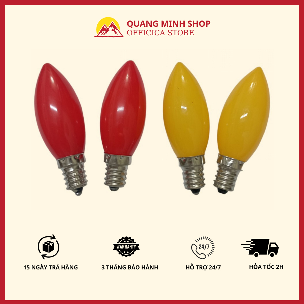 Bóng đèn led quả nhót bóng trái ớt ban thần tài đèn ban thờ gia tiên bóng mầu vàng, mầu đỏ (1 cặp)