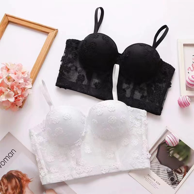 Áo bra ren corset ren lưới thêu hoa nhí định hình nâng ngực gợi cảm  đệm vừa LiLy shop