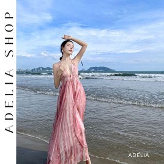 「ADELIA」Đầm Maxi 2 Dây Dáng Dài Màu Hồng Nhẹ Nhàng Cổ V Khoét Sâu Hở Lưng Gợi Cảm Adelia.Shop DH517