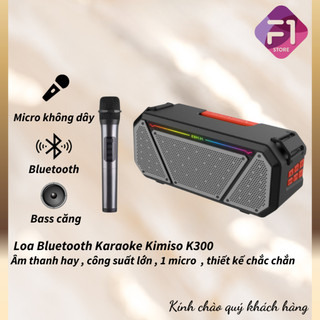 Loa Bluetooth Karaoke Kimiso K300, F1 STORE Kèm 1 Micro Không Dây Xách Tay, Công Xuất 20W, Âm Thanh Trầm Ấm, Bass Căng