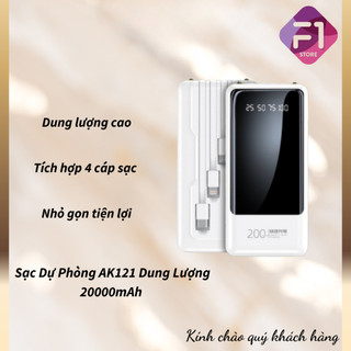Pin Sạc Dự Phòng AK121, F1 STORE Dung Lượng 20000mAh, Kèm 4 Cáp Sạc, Hỗ Trợ Sạc Nhiều Thiết Bị