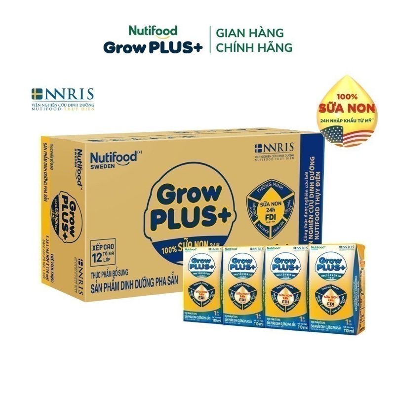 Thùng Sữa Bột Pha Sẵn GrowPLUS+ Sữa Non Tăng Đề Kháng 110ml -  (48 Hộp x 110ml)