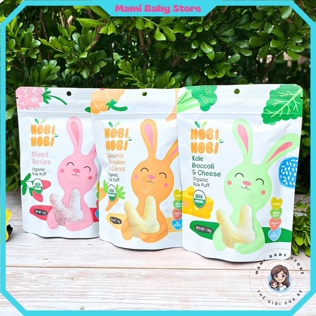 Bánh Gạo Ăn Dặm Hữu Cơ Nobi Nobi Hình Tai Thỏ Cho Bé Từ 8m+