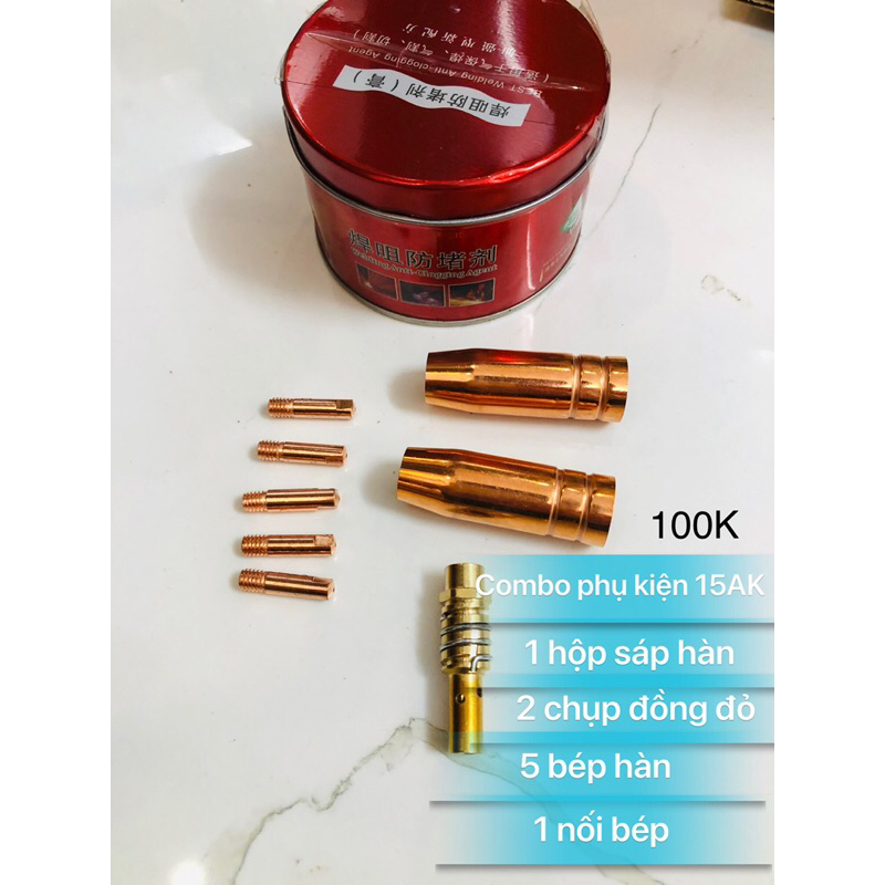 Combo phụ kiện hàn Mig 15AK (1 hộp sáp hàn, 2 chụp đồng đỏ, 1 nối bép, 5 bép)