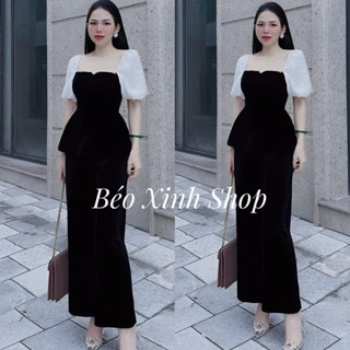 Set Áo Cổ Vuông Phối Voan Quần Ống Rộng Vải Cotton Lạnh Bigsize  50 - 100Kg Dễ Thương Nữ Cotton Dress Đầm Đen Denim