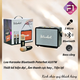 Loa Karaoke Bluetooth Peterhot A107W, F1 STORE Phiên Bản Mới Độc Đáo, Kèm 2 Mic Không Dây, Âm Thanh Đỉnh