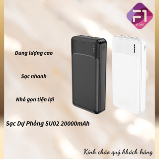Pin Sạc Dự Phòng SU02 20000mAh, F1 STORE Đèn Báo Pin, 2 Cổng Ra, Tích Điện, Hỗ Trợ Sạc Nhiều Thiết Bị Cùng Lúc