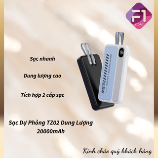 Sạc Dự Phòng TZ02, F1 STORE Dung Lượng 20000mAh, Tích Hợp 2 Dây Sạc Nhanh, Nhỏ Gọn Tiện Lợi
