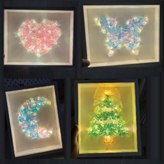 Khung tranh đèn led đính đá pha lê handmade, đèn trang trí phòng ngủ, quà tặng lưu niệm sinh nhật cho người yêu nam nữ