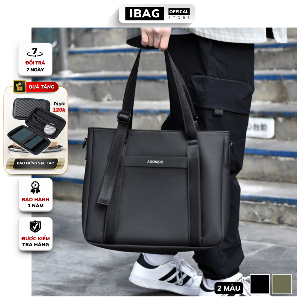 Túi tote AGONEIR nam nữ chất liệu vải chống nước cao cấp túi tote đựng laptop 14 inh chống nước chống bụi- 𝑰𝑩𝑨𝑮