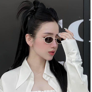 Kính Mát Nữ Thời Trang Vintage Form Tròn Đính Đá Hot Trend Gọng Kim Loại ,Kính Râm Chống Nắng - 5181