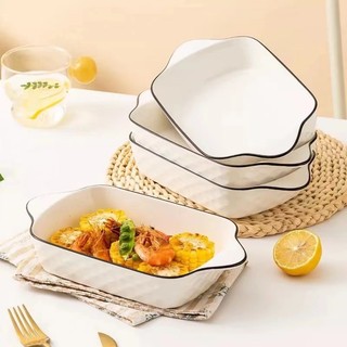 Khay sứ chữ nhật, khay trang trí, khay trắng viền đen sang trọng cho gia đình.