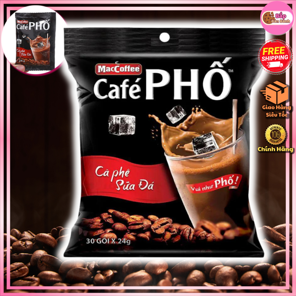 [Date Mới] Cà Phê Phố Sữa Đá Bịch - Cafe Phố Sữa Đá (Bịch 30 gói x 24g) - MacCoffee