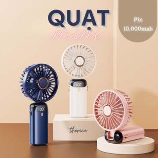 Quạt cầm tay tích điện du lịch pin trâu 10000mah 5 tốc độ gió có màn hình led hiển thị