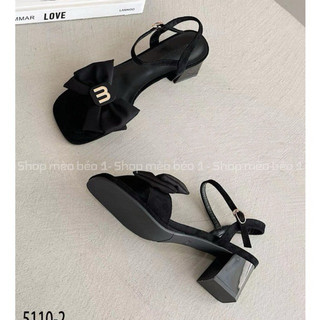Sandal tag M quai ngang nơ phồng gót trụ fullbox hàng quảng châu cao cấp