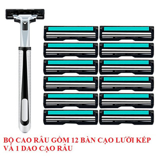 Dao cạo râu lưỡi kép -12 lưỡi cạo râu, 1 cây dao cạo thông minh, 1 tuýp gel