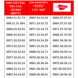 Sim trả sau viettel số đẹp, sim abab giữa có ngay 5x5x mới nhất