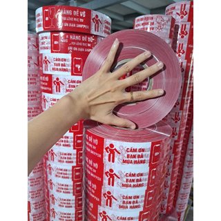 1 CUỘN 1KG Băng keo đỏ trắng in chữ cảm ơn, quay video, đánh giá 5 sao, hàng dễ vỡ