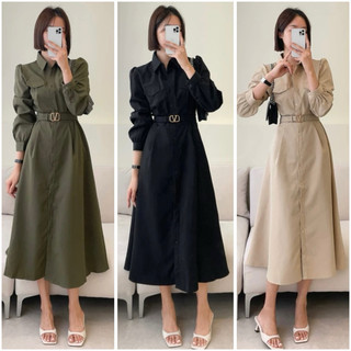 Đầm váy freesize sơ mi kèm belt 3 màu, đầm công sở