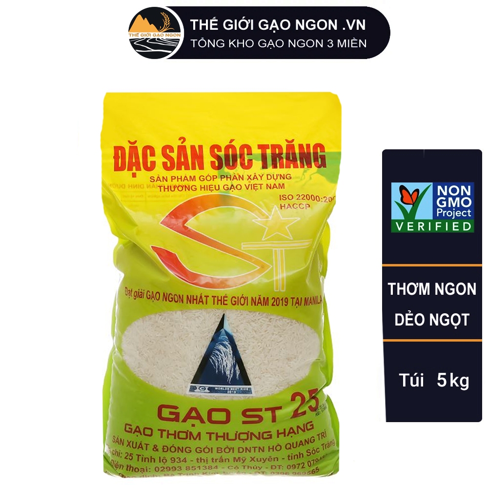 Gạo ST25 Sóc Trăng Túi 5Kg - Hàng xát mới - Gạo Ngon Nhất Thế Giới 2023