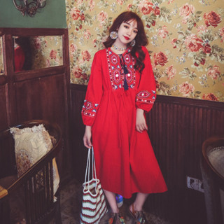   Sẵn  Đầm Boho Váy Bohemia Thổ Cẩm Thêu Hoa sắc nét có ảnh thật 