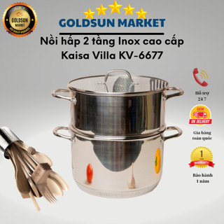 Nồi hấp 2 tầng Kaisa Villa KV-6677 chất liệu inox cao cấp, đáy nồi dày dặn truyền nhiệt tốt