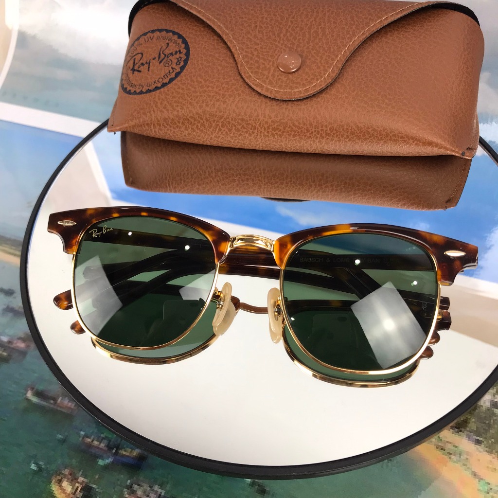 Kính râm rayban clubmaster của Mỹ, 2nd, phom vuông tròng thủy tinh xanh đen, unisex, thời trang nam nữ. ảnh thật