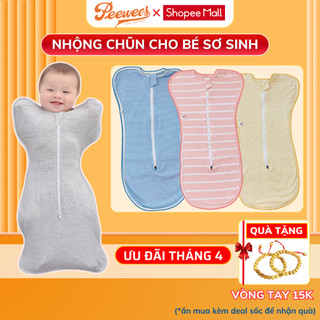Nhộng Chũn Cho Bé Sơ Sinh (Tặng Kèm Mũ) PEEWEES Chất Cotton Thoáng Mát Co Giãn 4 Chiều Giúp Bé Ngủ Ngon Sâu Giấc