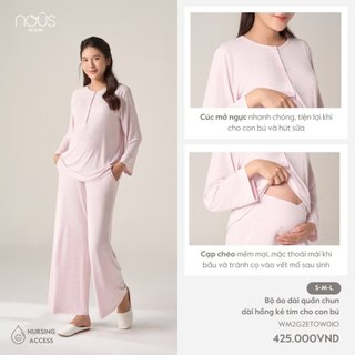  Bộ quần áo chun dài hồng kẻ tím chất liệu co giãn đa chiều, thoáng mát cho các mẹ bầu và sau sinh