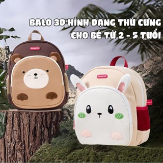 Balo cho bé mầm non mẫu giáo từ 2 đến 5 tuổi 1989KIDS hình in động vật đáng yêu, có kèm dây chống lạc,balo trẻ em