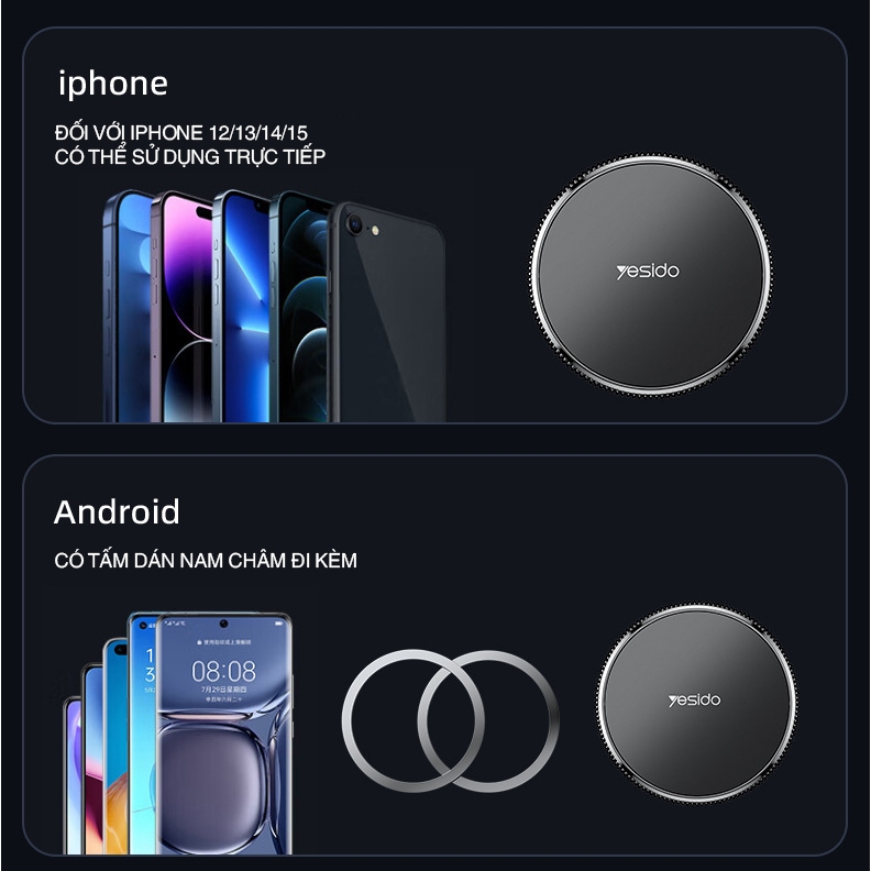 Giá Đỡ Điện Thoại Trên Ô tô Sử Dụng Nam Châm, Xoay 360 Nhiều Góc Độ, Đàn Hồi, Dễ Sử Dụng YESIDO 4