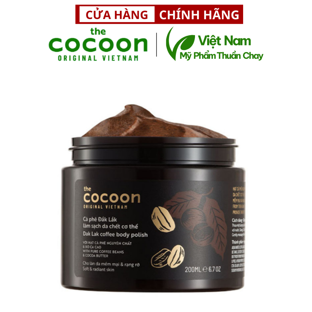 Tẩy da chết cơ thể cà phê Đắk Lắk Cocoon cho làn da mềm mại và rạng rỡ 200ml Coffee Body Polish
