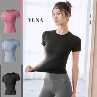 Áo Gym Nữ - YUNA - Áo thun thể thao co dãn thoáng mát, Áo tập Gym Yoga cổ tròn co dãn chuẩn form