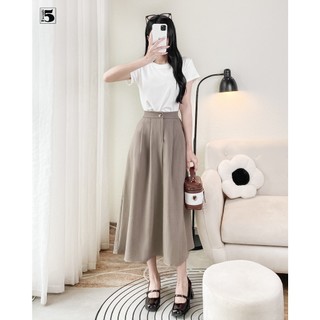 Chân váy nữ Twentyfive dáng dài xếp ly eo cạp chun lưng vải thô mềm 5686