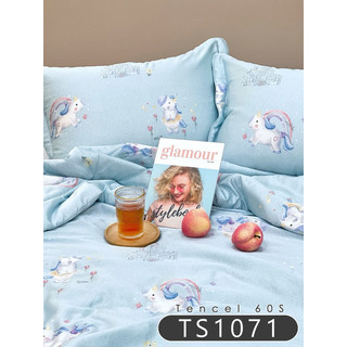 Lụa tencel 60s/ bộ ga gối chăn ngựa pony xanh