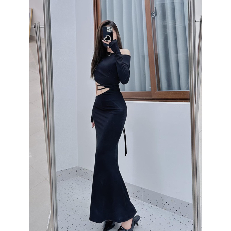 đầm đen midi cutouteo