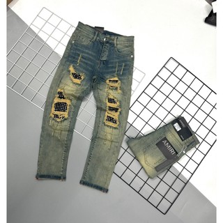 Quần jean nam  xanh rách boy phố đính cườm gối chất bò co dãn form ôm dáng body mẫu mới nhất  cao cấp(size 22-26)