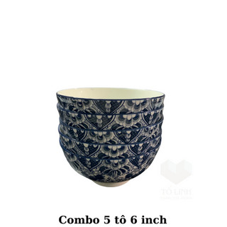 Combo 5 tô gốm sứ hoa văn 15cm, tô gốm sứ hoa văn 6 inch 15cm