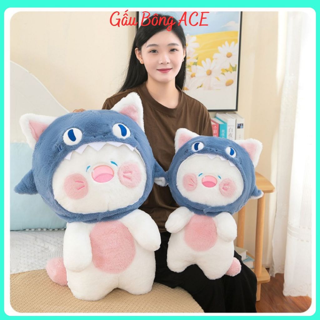 Mèo DuDu Nhồi Bông Cosplay Cá Sấu,Gấu Bông Mèo DuDu Đội Mũ Cá Sấu Đáng Yêu,Gấu Bông ACE