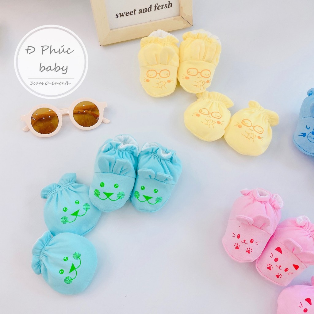 Bao tay chân cho bé sơ sinh vớ trẻ em dây rút baby Minh Hoàng cotton đơn màu 2X MART